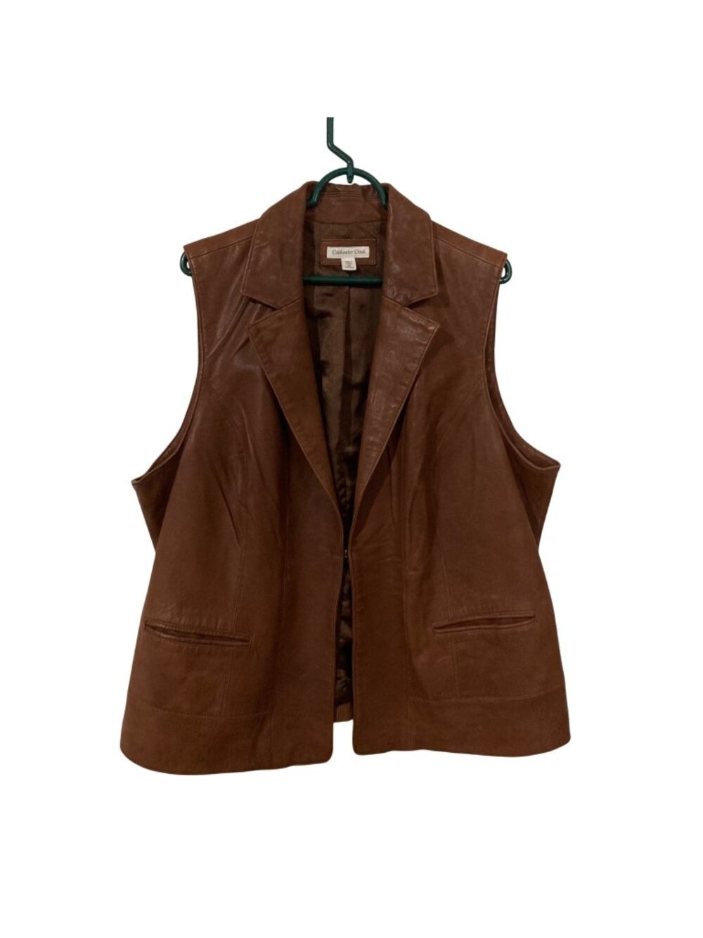 Coldwater Creek Buttery Soft Genuine Leather Vest Notched Collar Brown Women 2XL